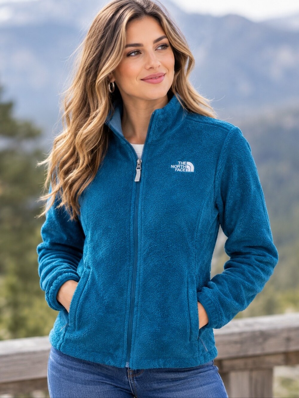 The North Face Teal Fleece Zip-Up Jacket. S/P.